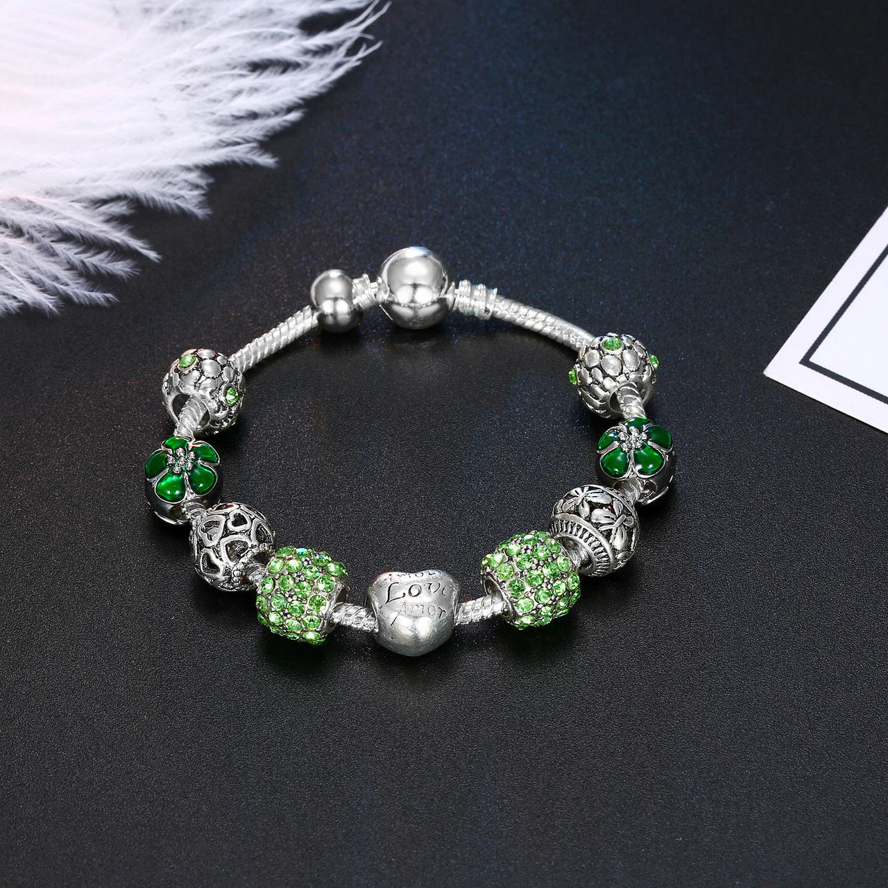 Green Heart Charm Bracelet