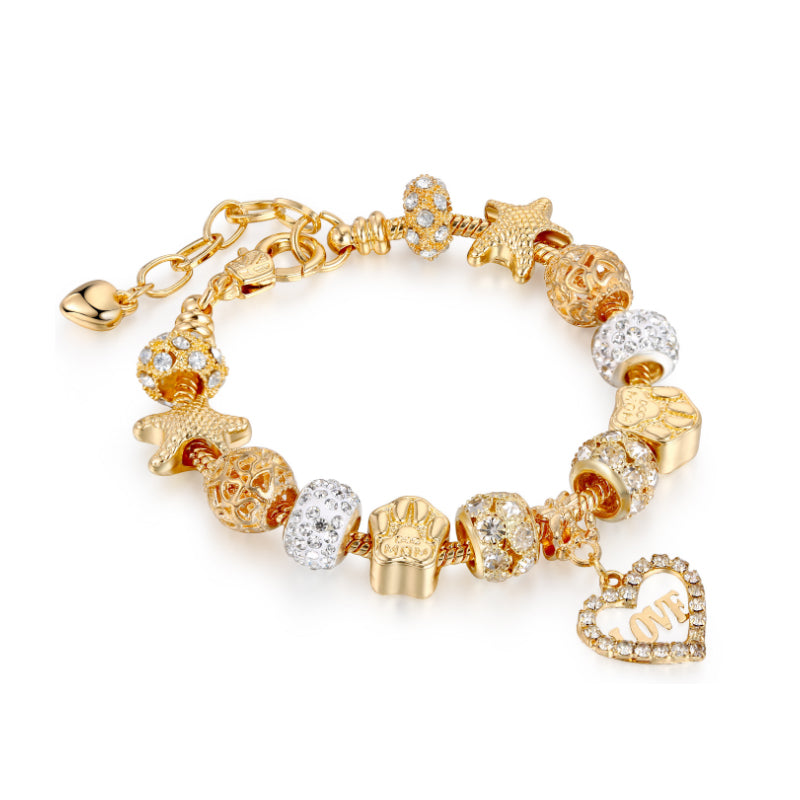 Rhinestone Heart Charm Bracelet