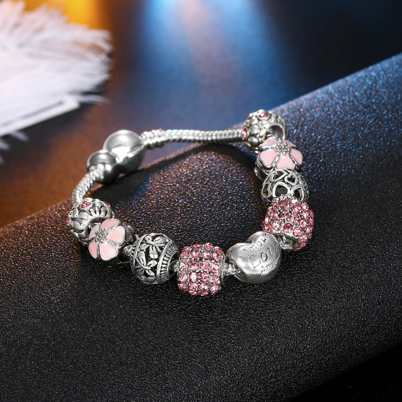 Pink Heart Charm Bracelet